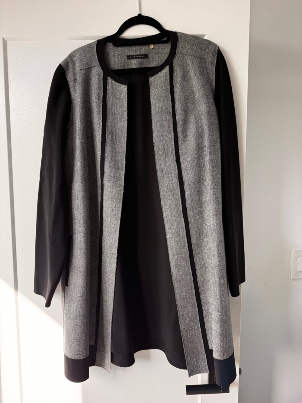 Elie Tahari Black and Gray Open-Front Blazer Jacket